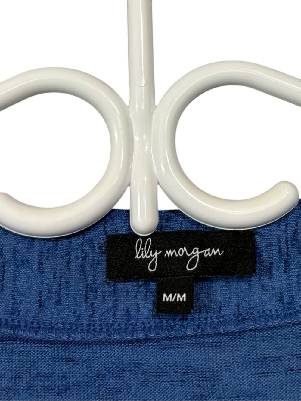 Lily Morgan, Blue Tropical Leaf Sequin Top Grommet Shoulder Stretch, Medium - Picture 3 of 9